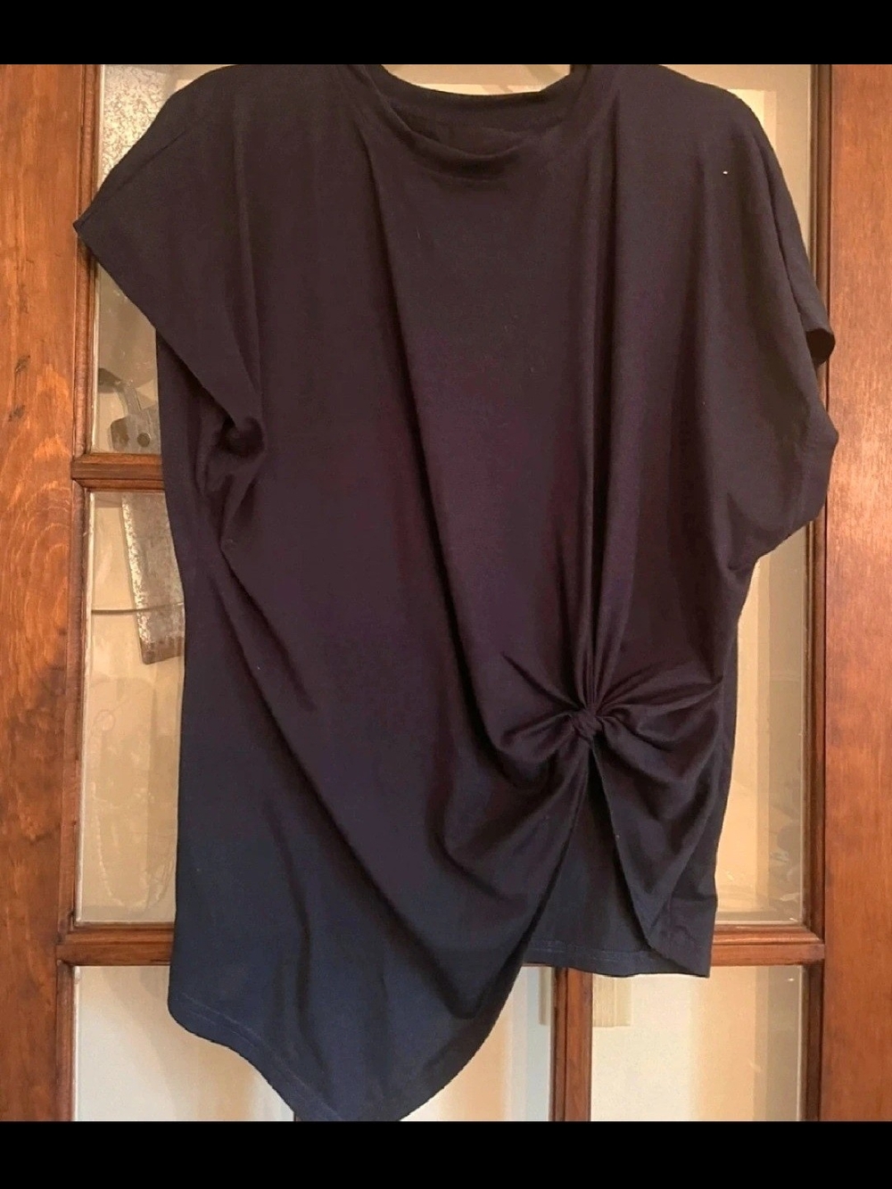 Women's Navy Twist-Front Short Sleeve Top